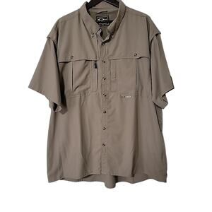 Drake Waterfowl Shirt Mens 2 XL Brown Lightweight Vented Outdoor Button Up